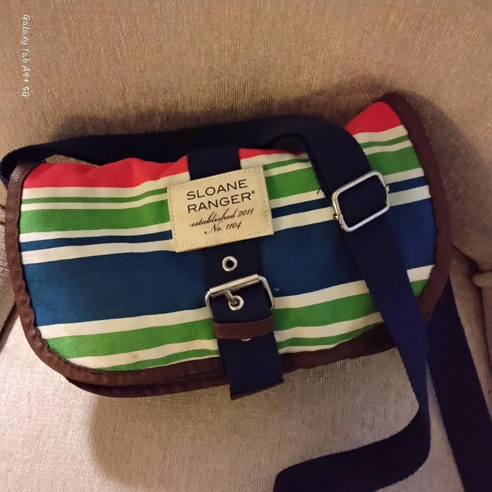 Sloane Ranger Striped Canvas Front Flap Shoulder/Messenger Bag - Picture 10 of 10